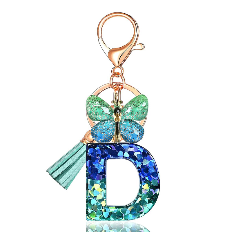 Privjesak s abecedom od smole sa šljokicama Leptir i šarm Poklon za Dan žena Početni privjesak za ključeve Ruksaci Ukrasi za ključeve automobila