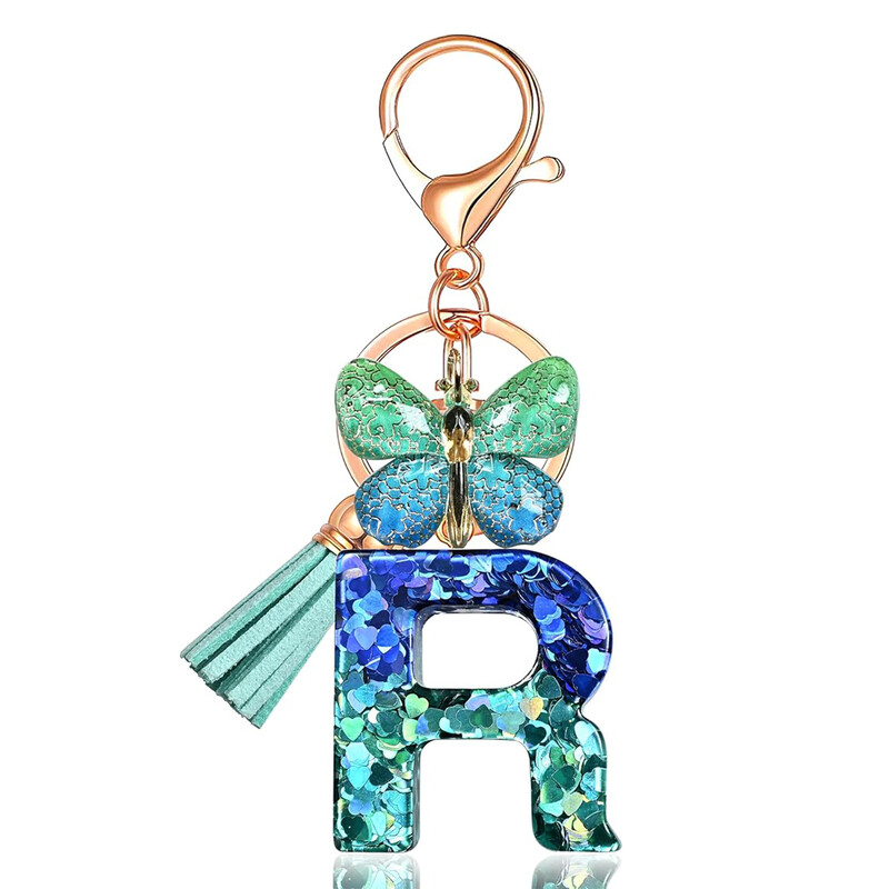 Privjesak s abecedom od smole sa šljokicama Leptir i šarm Poklon za Dan žena Početni privjesak za ključeve Ruksaci Ukrasi za ključeve automobila