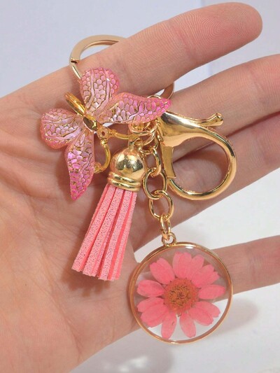 Virágos Pillangó Kulcstartó Aranyos Gyanta kulcstartó Táska Hátizsák Bűbáj Autós Függeszték Fülhallgató Tok Tartozékok Női Lányok Ajándék