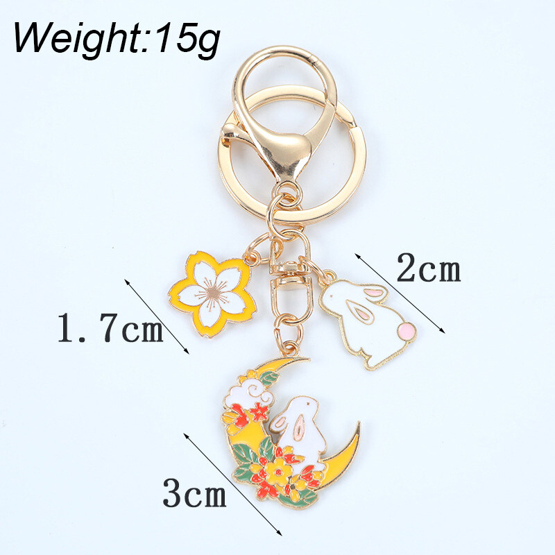 Módna sladká smaltovaná kľúčenka s králikom v tvare čerešňového kvetu pre ženy a dievčatá, roztomilá kľúčenka s kvetom mesiaca, taška, kľúč od auta, prívesok, šperky, darček