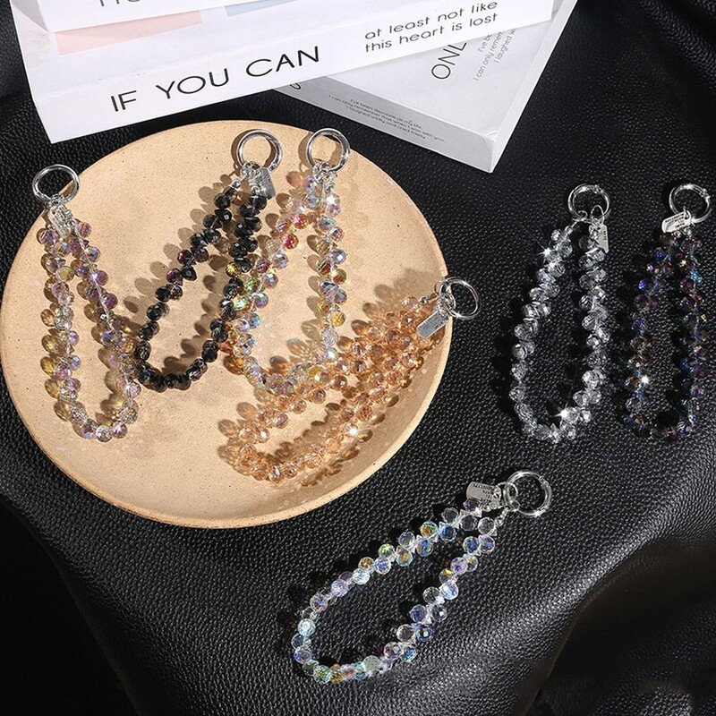 Stilingas blizgantis krištolo karoliukas Telefono dirželis pakabukas Nuimamas spalvingas krištolo karoliukų raktų pakabukas permatomas krepšio pakabukas, moteriškas
