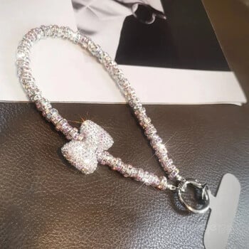 Κοντό Diamond Studded Bow Κινητό Κορδόνι Βραχιόλι Shiny Lanyard IPhone 16 Case Key Universal Rope Bag Body KitJewelry