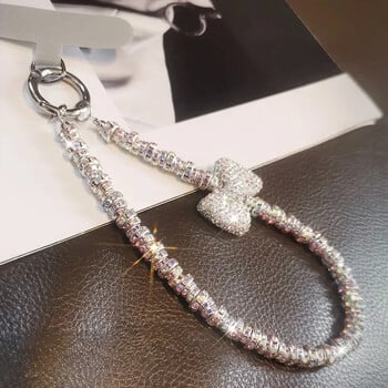 Κοντό Diamond Studded Bow Κινητό Κορδόνι Βραχιόλι Shiny Lanyard IPhone 16 Case Key Universal Rope Bag Body KitJewelry