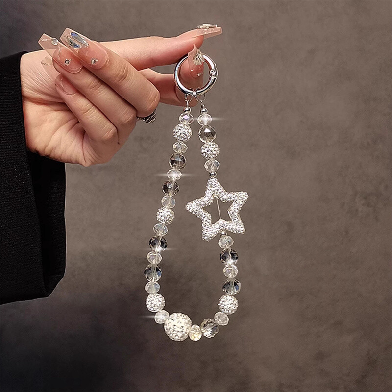 Luksuzna dijamantna zvjezdana perla za mobilni telefon na vrpci za ručni zglob Ženski ručni lanac, kratki anti-gubitak, slatki privjesak za ključeve