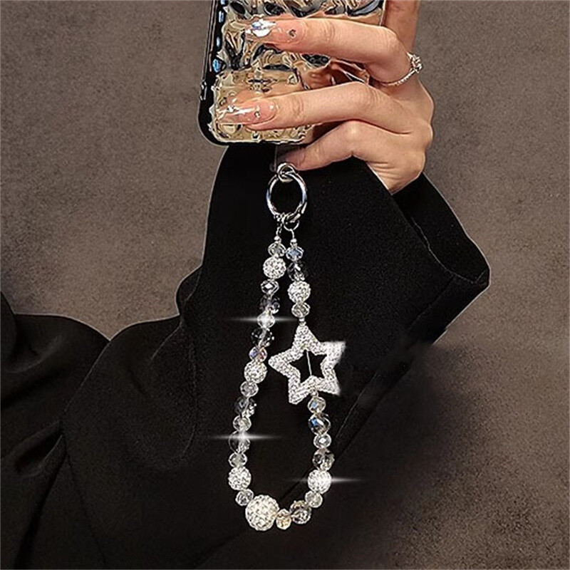 Luksuzna dijamantna zvjezdana perla za mobilni telefon na vrpci za ručni zglob Ženski ručni lanac, kratki anti-gubitak, slatki privjesak za ključeve