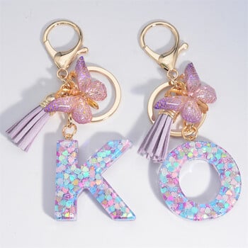 Μπρελόκ AZ Dreamy Sequin Letters για γυναίκες Φούντα μενταγιόν πεταλούδα Αρχικό μπρελόκ Πορτοφόλι Ανάρτηση Τσάντες Charms Μπρελόκ αυτοκινήτου