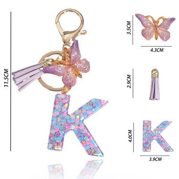 Μπρελόκ AZ Dreamy Sequin Letters για γυναίκες Φούντα μενταγιόν πεταλούδα Αρχικό μπρελόκ Πορτοφόλι Ανάρτηση Τσάντες Charms Μπρελόκ αυτοκινήτου