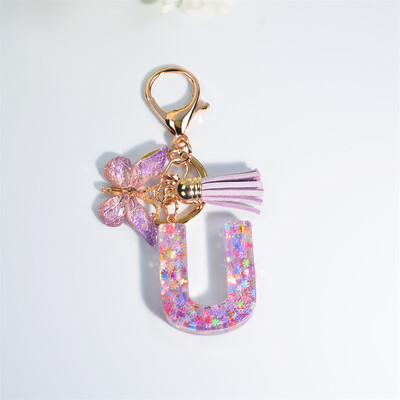 AZ svajingas blizgučių raidžių raktų pakabukas moterims kutas drugelis pakabukas pradinis raktų pakabukas piniginė pakabinamas krepšys žavesys automobilio raktų pakabukas