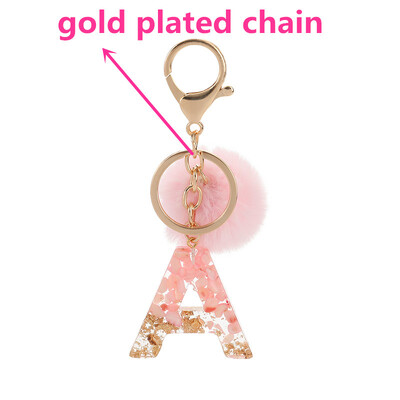 1vnt Pink Pompom Letter Raktų pakabukas Anglų abėcėlės raktų pakabukas su Puffer Ball Glitter Gradient Resin Automobilinio veidrodžio rankinės pakabukai