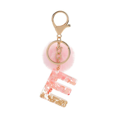 1vnt Pink Pompom Letter Raktų pakabukas Anglų abėcėlės raktų pakabukas su Puffer Ball Glitter Gradient Resin Automobilinio veidrodžio rankinės pakabukai
