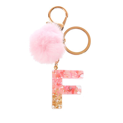 1vnt Pink Pompom Letter Raktų pakabukas Anglų abėcėlės raktų pakabukas su Puffer Ball Glitter Gradient Resin Automobilinio veidrodžio rankinės pakabukai