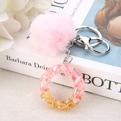 1vnt Pink Pompom Letter Raktų pakabukas Anglų abėcėlės raktų pakabukas su Puffer Ball Glitter Gradient Resin Automobilinio veidrodžio rankinės pakabukai