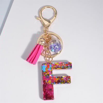 Színes betűs kulcstartó medál csillogó flitteres műgyanta kulcstartó bojt bűbájok golyós kulcstartóval Ékszerek női táska díszek