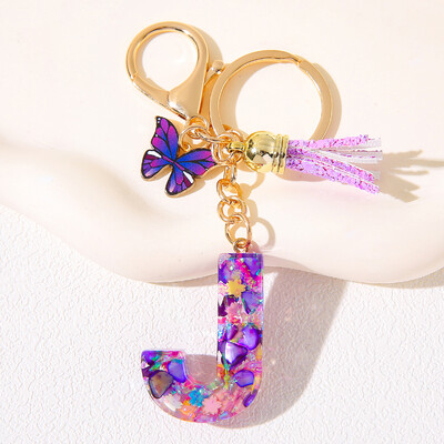 Breloc inițial cu alfabet, cu farmec violet și ciucuri, pandantiv cu litere din rășină, închizătoare cu homar, accesoriu pentru rucsac pentru femei