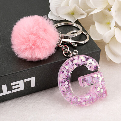 1vnt Raktų pakabukas Rožinės spalvos Anglų raidžių raktų pakabukas su Puffer Ball 26 angliškas žodis Glitter Resin A TO Q Rankinės žavesiai moterims