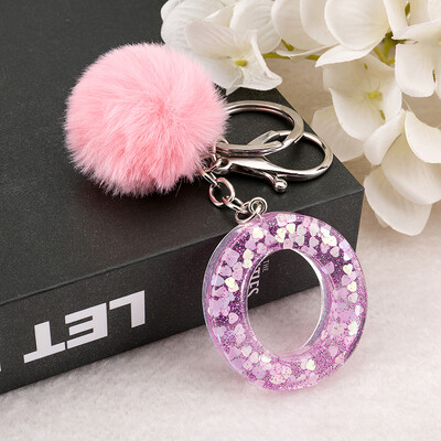 1vnt Raktų pakabukas Rožinės spalvos Anglų raidžių raktų pakabukas su Puffer Ball 26 angliškas žodis Glitter Resin A TO Q Rankinės žavesiai moterims