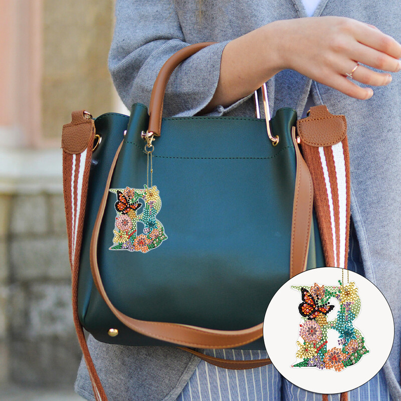 Specialios formos „pasidaryk pats“ deimantinis tapyba raktų pakabuko krepšio ornamentas AZ raidės deimantinis siuvinėjimas kryželiu siuvinėti deimantiniu raktų pakabuku