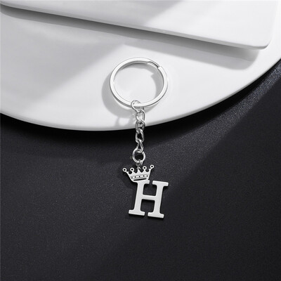 Coroană unică DIY, din oțel inoxidabil, cu litere AZ, brelocuri cu pandantiv pentru bărbați, femei, 26 alfabet, breloc mașină, nume, bijuterii, brelocuri, cadou