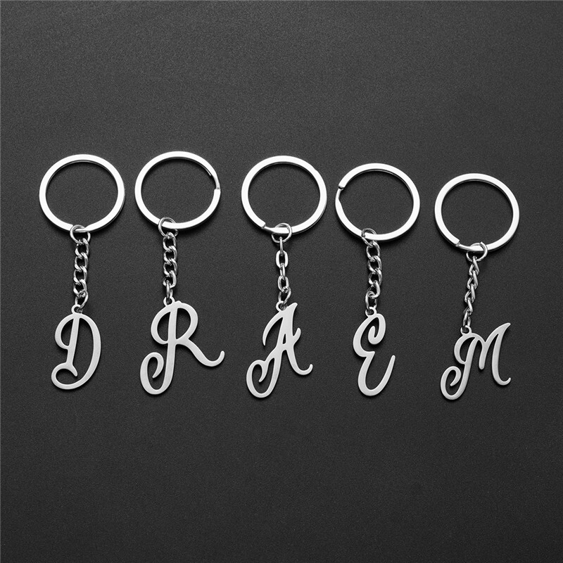 Nerūsējošā tērauda AZ sākuma burtu atslēgu piekariņš atslēgu piekariņš mīļotājiem seno angļu rotaslietas alfabēta kulons automašīnas atslēgu piekariņu soma piederumi