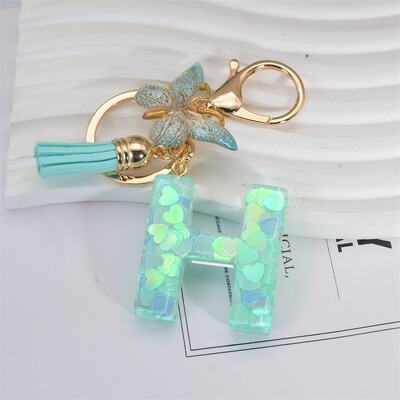 Breloc cu paiete inimă verde cu sclipici Inițiale din rășină Breloc cu fluture Rucsac Accesorii Decor Femei Fete Cadouri de petrecere