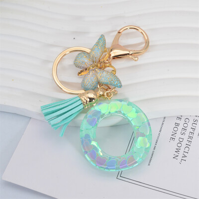 Breloc cu paiete inimă verde cu sclipici Inițiale din rășină Breloc cu fluture Rucsac Accesorii Decor Femei Fete Cadouri de petrecere