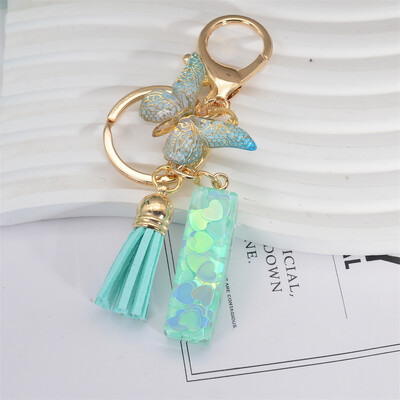 Breloc cu paiete inimă verde cu sclipici Inițiale din rășină Breloc cu fluture Rucsac Accesorii Decor Femei Fete Cadouri de petrecere