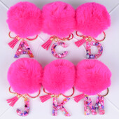 Aranyos divatos kezdőbetűs betűs bűbáj kulcstartók rózsapiros pomponnal, bojt fogantyús medálos kulcstartók Női pénztárca Táska kulcstartozékok