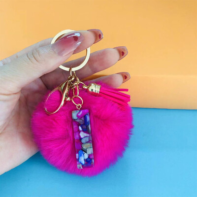 Aranyos divatos kezdőbetűs betűs bűbáj kulcstartók rózsapiros pomponnal, bojt fogantyús medálos kulcstartók Női pénztárca Táska kulcstartozékok