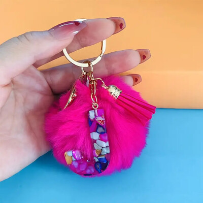 Aranyos divatos kezdőbetűs betűs bűbáj kulcstartók rózsapiros pomponnal, bojt fogantyús medálos kulcstartók Női pénztárca Táska kulcstartozékok