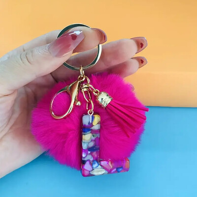 Aranyos divatos kezdőbetűs betűs bűbáj kulcstartók rózsapiros pomponnal, bojt fogantyús medálos kulcstartók Női pénztárca Táska kulcstartozékok