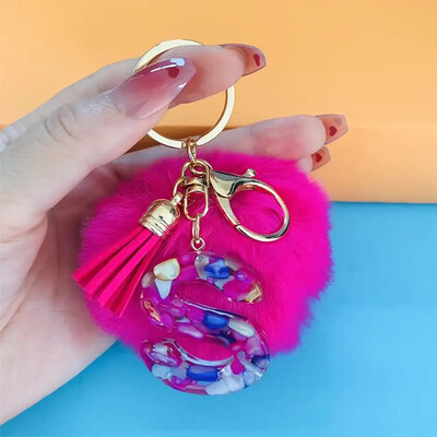 Aranyos divatos kezdőbetűs betűs bűbáj kulcstartók rózsapiros pomponnal, bojt fogantyús medálos kulcstartók Női pénztárca Táska kulcstartozékok