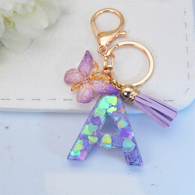 Breloc rafinat cu 26 inițiale albastre strălucitoare din rășină, cu litere de la A la Z, cu pandantiv cu ciucuri, pentru femei, bărbați, cadou de cuplu