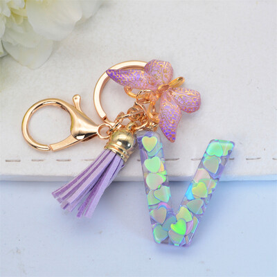 Breloc rafinat cu 26 inițiale albastre strălucitoare din rășină, cu litere de la A la Z, cu pandantiv cu ciucuri, pentru femei, bărbați, cadou de cuplu