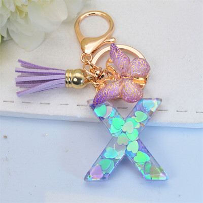 Breloc rafinat cu 26 inițiale albastre strălucitoare din rășină, cu litere de la A la Z, cu pandantiv cu ciucuri, pentru femei, bărbați, cadou de cuplu