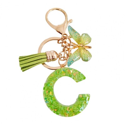 2 bucăți brelocuri cu litere inițiale set de breloc cu pandantiv fluture verde, breloc cu alfabet în relief rafinat, bijuterii, breloc