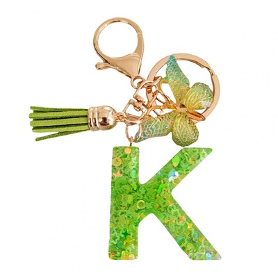 2 bucăți brelocuri cu litere inițiale set de breloc cu pandantiv fluture verde, breloc cu alfabet în relief rafinat, bijuterii, breloc