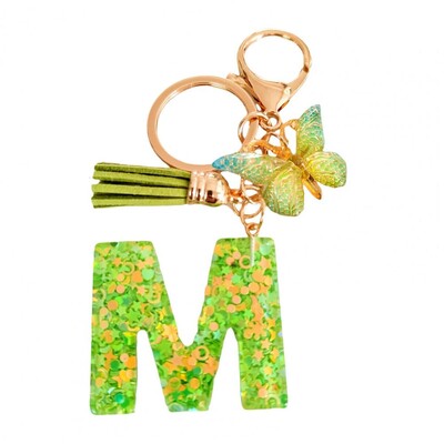 2 bucăți brelocuri cu litere inițiale set de breloc cu pandantiv fluture verde, breloc cu alfabet în relief rafinat, bijuterii, breloc