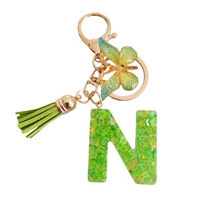 2 bucăți brelocuri cu litere inițiale set de breloc cu pandantiv fluture verde, breloc cu alfabet în relief rafinat, bijuterii, breloc