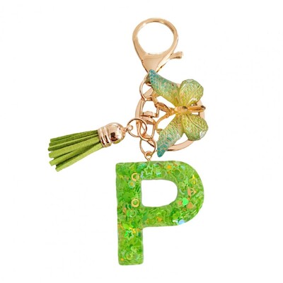 2 bucăți brelocuri cu litere inițiale set de breloc cu pandantiv fluture verde, breloc cu alfabet în relief rafinat, bijuterii, breloc