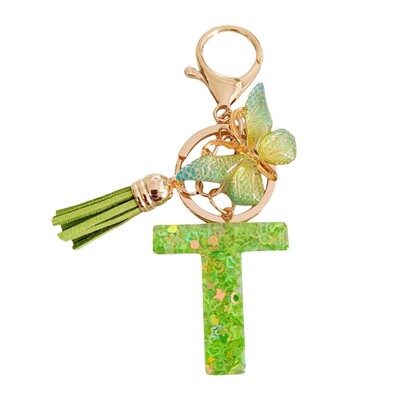 2 bucăți brelocuri cu litere inițiale set de breloc cu pandantiv fluture verde, breloc cu alfabet în relief rafinat, bijuterii, breloc