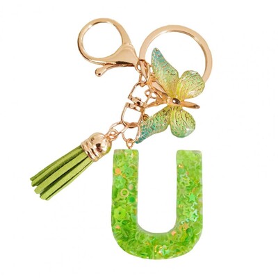 2 bucăți brelocuri cu litere inițiale set de breloc cu pandantiv fluture verde, breloc cu alfabet în relief rafinat, bijuterii, breloc