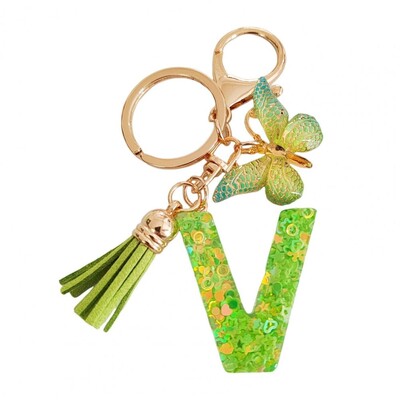 2 bucăți brelocuri cu litere inițiale set de breloc cu pandantiv fluture verde, breloc cu alfabet în relief rafinat, bijuterii, breloc