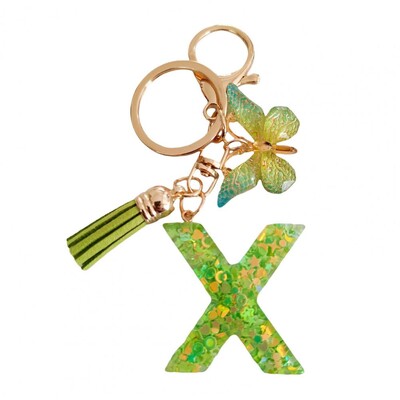 2 bucăți brelocuri cu litere inițiale set de breloc cu pandantiv fluture verde, breloc cu alfabet în relief rafinat, bijuterii, breloc
