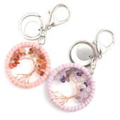 Breloc din piatră de cristal naturală lucrat manual, breloc cu pandantiv din copac al vieții, breloc din piele, cu bijuterii de vindecare pentru femei