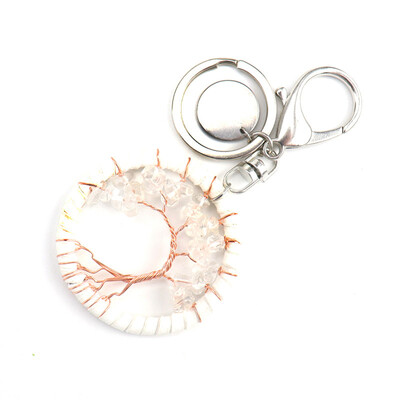 Breloc din piatră de cristal naturală lucrat manual, breloc cu pandantiv din copac al vieții, breloc din piele, cu bijuterii de vindecare pentru femei