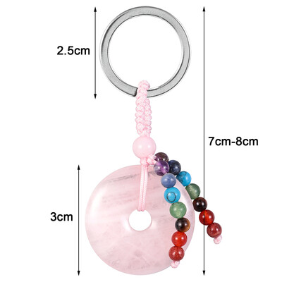 Breloc cu gogoașă din cristal natural, vindecare, 7 chakre, mărgele rotunde de piatră, monede norocoase, brelocuri, șnur pentru chei de mașină, portofel, rucsac