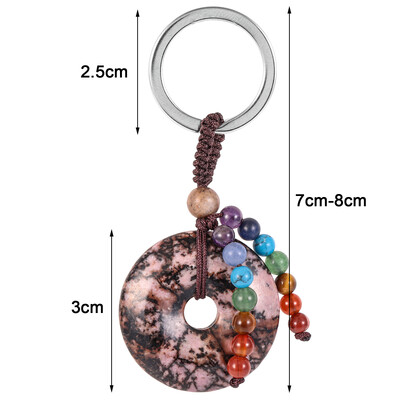Breloc cu gogoașă din cristal natural, vindecare, 7 chakre, mărgele rotunde de piatră, monede norocoase, brelocuri, șnur pentru chei de mașină, portofel, rucsac