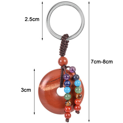 Breloc cu gogoașă din cristal natural, vindecare, 7 chakre, mărgele rotunde de piatră, monede norocoase, brelocuri, șnur pentru chei de mașină, portofel, rucsac