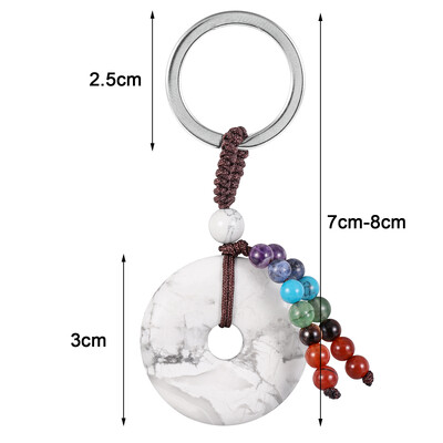 Breloc cu gogoașă din cristal natural, vindecare, 7 chakre, mărgele rotunde de piatră, monede norocoase, brelocuri, șnur pentru chei de mașină, portofel, rucsac