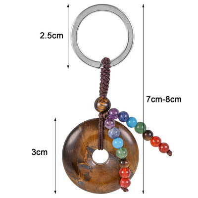 Breloc cu gogoașă din cristal natural, vindecare, 7 chakre, mărgele rotunde de piatră, monede norocoase, brelocuri, șnur pentru chei de mașină, portofel, rucsac